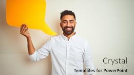  Presentation with arab - Beautiful presentation theme featuring young-arab-indian-hispanic-man backdrop and a light gray colored foreground