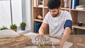  Presentation with army - Slide set with young-arab-man-army-soldier background and a coral colored foreground