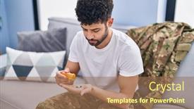  Presentation with army - PPT theme consisting of young-arab-man-army-soldier background and a coral colored foreground