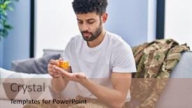  Presentation with army - Slide set consisting of young-arab-man-army-soldier background and a coral colored foreground