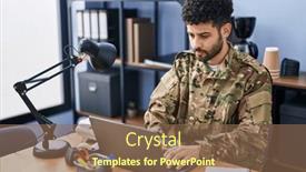  Presentation with army - Presentation consisting of young-arab-man-army-soldier background and a violet colored foreground