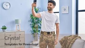  Presentation with army - Presentation featuring young-arab-man-army-soldier background and a coral colored foreground