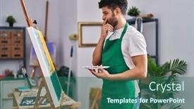  Presentation with art - Slide deck featuring young-arab-man-artist-looking background and a  colored foreground