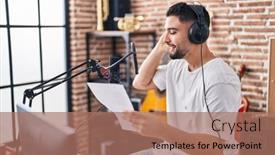  Presentation with arab music - Presentation design having young-arab-man-artist-singing background and a coral colored foreground