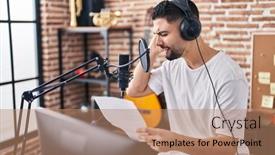  Presentation with arab music - Presentation design with young-arab-man-artist-singing background and a coral colored foreground