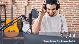  Presentation with arab music - Slides with young-arab-man-artist-singing background and a dark gray colored foreground