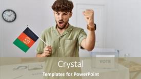  Presentation with political campaign - Slide set featuring young-arab-man-at-political background and a mint green colored foreground