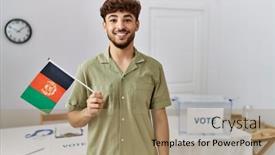  Presentation with campaign - PPT layouts consisting of young-arab-man-at-political background and a coral colored foreground