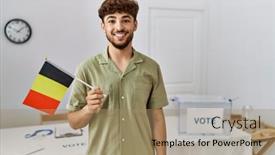  Presentation with political campaign - Presentation design having young-arab-man-at-political background and a coral colored foreground