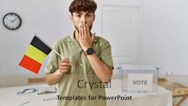  Presentation with political campaign - Presentation theme enhanced with young-arab-man-at-political background and a coral colored foreground