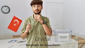  Presentation with political campaign - Presentation with young-arab-man-at-political background and a coral colored foreground