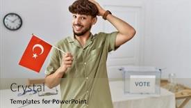  Presentation with political campaign - PPT theme with young-arab-man-at-political background and a coral colored foreground