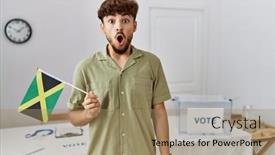  Presentation with political campaign - Presentation design consisting of young-arab-man-at-political background and a coral colored foreground