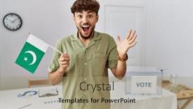  Presentation with political campaign - Presentation theme consisting of young-arab-man-at-political background and a coral colored foreground