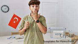  Presentation with political campaign - Slide deck enhanced with young-arab-man-at-political background and a coral colored foreground