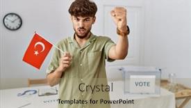  Presentation with political campaign - PPT layouts having young-arab-man-at-political background and a coral colored foreground