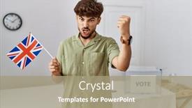  Presentation with political campaign - Presentation design with young-arab-man-at-political background and a mint green colored foreground