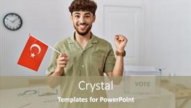  Presentation with political campaign - PPT theme enhanced with young-arab-man-at-political background and a coral colored foreground