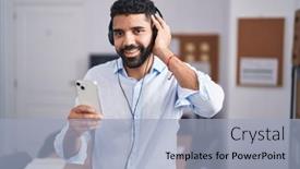  Presentation with arab music - Presentation theme with young-arab-man-business-worker background and a light blue colored foreground