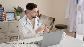  Presentation with xray - PPT layouts consisting of young-arab-man-doctor-looking background and a light gray colored foreground
