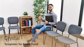  Presentation with waiting room - PPT layouts enhanced with young-arab-man-drinking-coffee background and a coral colored foreground