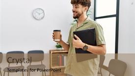  Presentation with binder - PPT theme with young-arab-man-drinking-coffee background and a coral colored foreground