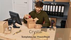  Presentation with perfume - Slides enhanced with young-arab-man-ecommerce-business background and a coral colored foreground