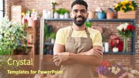  Presentation with arab - Slide set consisting of young-arab-man-florist-smiling background and a coral colored foreground