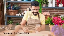  Presentation with writing - Slide deck consisting of young-arab-man-florist-writing background and a coral colored foreground