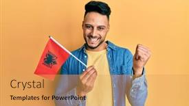 Presentation with albania - Presentation theme consisting of young-arab-man-holding-albania background and a yellow colored foreground