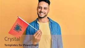  Presentation with albania - Audience pleasing PPT layouts consisting of young-arab-man-holding-albania backdrop and a yellow colored foreground