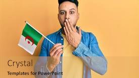  Presentation with arab - Audience pleasing PPT theme consisting of young-arab-man-holding-algeria backdrop and a yellow colored foreground