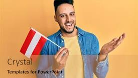  Presentation with arab - Cool new slide deck with young-arab-man-holding-austria backdrop and a yellow colored foreground