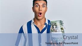  Presentation with charity - Presentation design with young-arab-man-holding-charity background and a light blue colored foreground