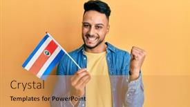  Presentation with costa rica - Colorful presentation theme enhanced with young-arab-man-holding-costa backdrop and a yellow colored foreground