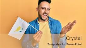  Presentation with achievement - Cool new slide deck with young-arab-man-holding-cyprus backdrop and a yellow colored foreground