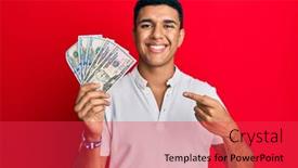  Presentation with arab - Beautiful PPT layouts featuring young-arab-man-holding-dollars backdrop and a red colored foreground