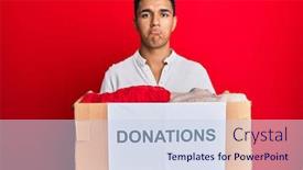  Presentation with donation - PPT theme enhanced with young-arab-man-holding-donation background and a lemonade colored foreground