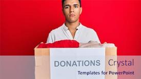  Presentation with donation - Slides featuring young-arab-man-holding-donation background and a sky blue colored foreground