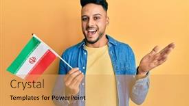  Presentation with iran flag - PPT theme consisting of young-arab-man-holding-iran background and a yellow colored foreground