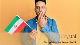  Presentation with iran flag - Theme consisting of young-arab-man-holding-iran background and a  colored foreground