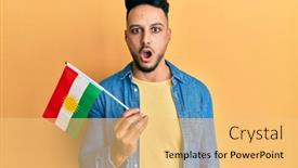  Presentation with arab - Amazing slide deck having young-arab-man-holding-kurdistan backdrop and a yellow colored foreground