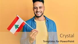  Presentation with arab - Slide set featuring young-arab-man-holding-lebanon background and a yellow colored foreground