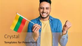  Presentation with arab - Presentation enhanced with young-arab-man-holding-lithuania background and a yellow colored foreground