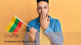 Presentation with arab - Presentation design featuring young-arab-man-holding-lithuania background and a yellow colored foreground