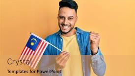  Presentation with malaysia flag - Presentation theme featuring young-arab-man-holding-malaysia background and a yellow colored foreground