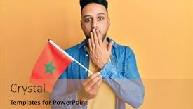  Presentation with arab - Amazing PPT layouts having young-arab-man-holding-morocco backdrop and a yellow colored foreground
