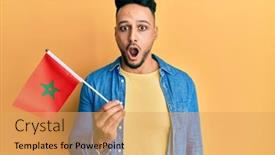  Presentation with arab - Beautiful PPT layouts featuring young-arab-man-holding-morocco backdrop and a yellow colored foreground