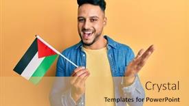  Presentation with palestine - Slides featuring young-arab-man-holding-palestine background and a yellow colored foreground