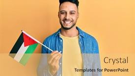  Presentation with palestine - Colorful presentation theme enhanced with young-arab-man-holding-palestine backdrop and a yellow colored foreground
